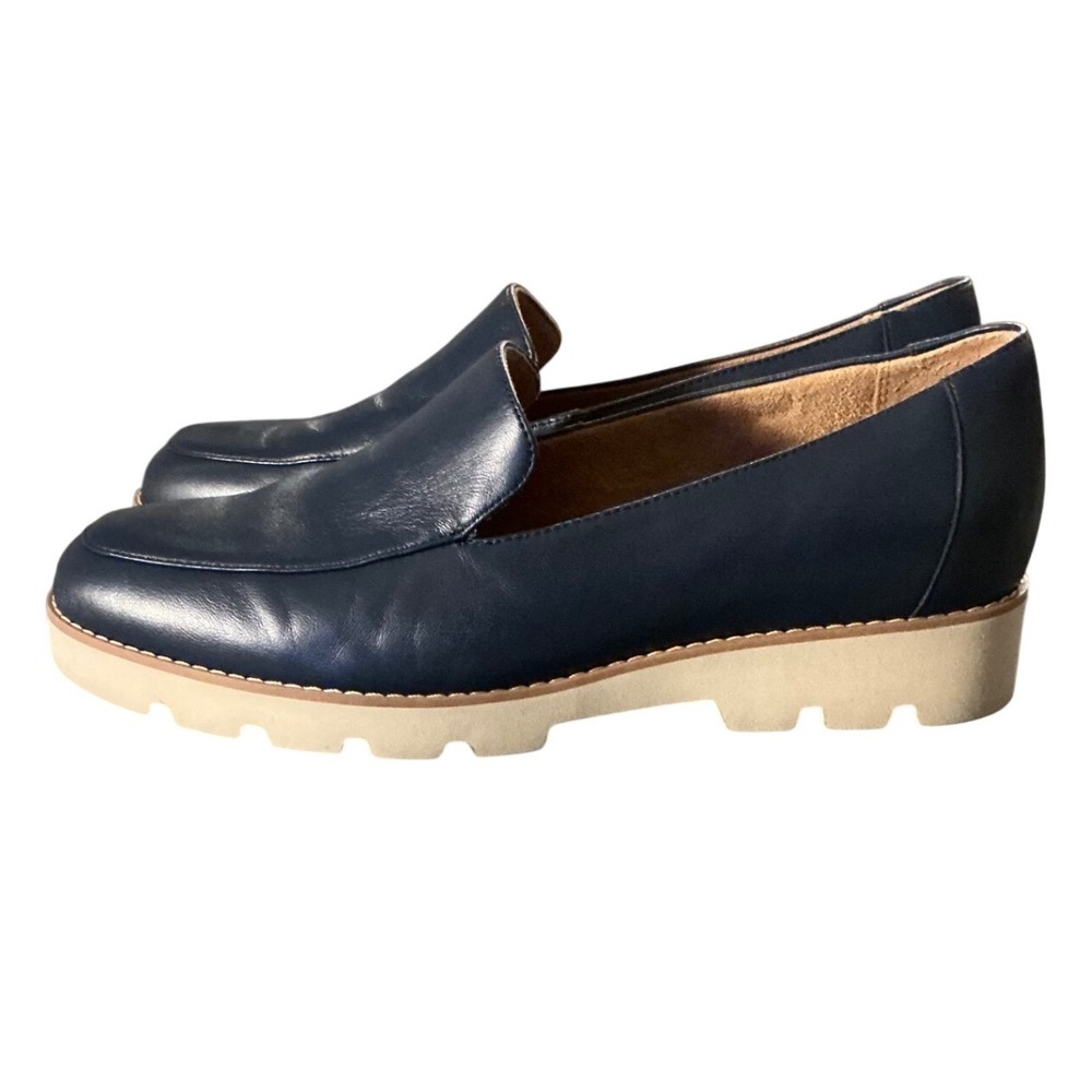 Vionic Kensley Navy Blue Leather Platform Lug Sole Loafers Womens 10 Wide